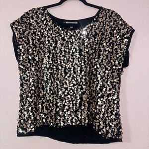 Jennifer Lopez Gold Sequin Black Top